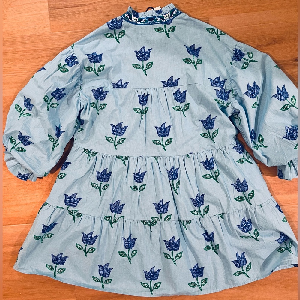Printfresh Rosalina Dress Tulip Bloom Blue NWT Size M Organic Cotton $198 - Picture 5 of 12